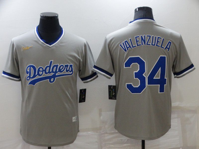 Men Los Angeles Dodgers 34 Valenzuela Grey Throwback Nike Game 2022 MLB Jersey